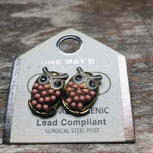 Gold Tone Coral Beaded Owl Earrings - Picture 3 of 6